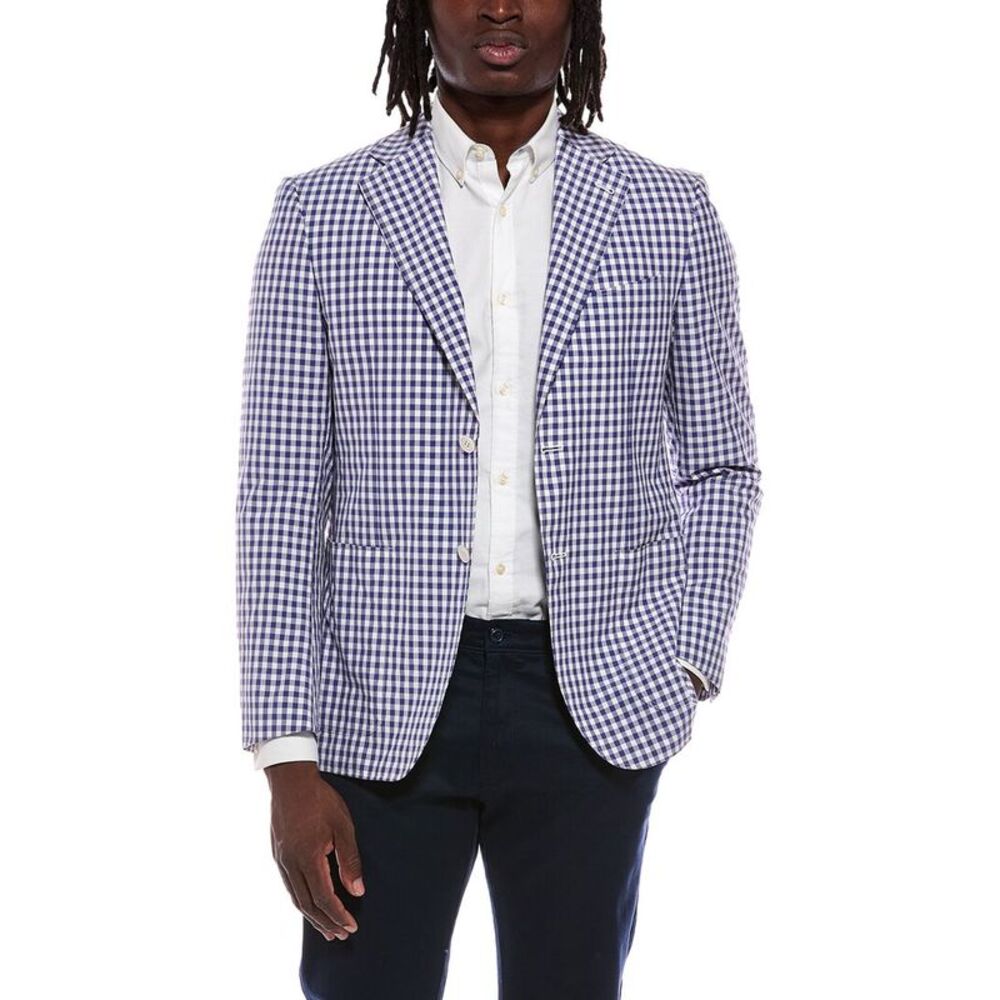 Canali Mens Check Silk-Blend Jacket